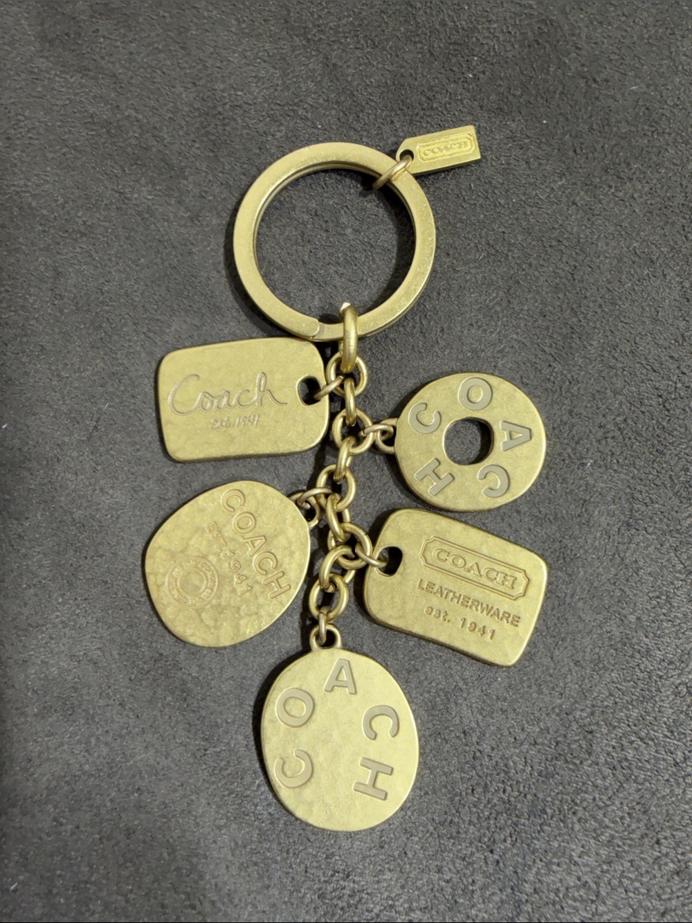 Rare Vintage Coach Y2K Hammered Solid Brass Multi-Charm Bag Fob/Keychain #92124